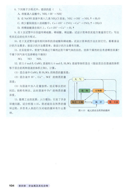 人教版新课标化学必修1 第四章 第四节 习题