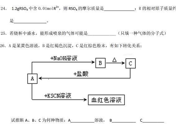 冀州中学2010-2011上学期期末考试高一化学（文）试题