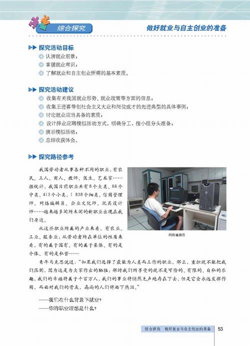 人教版政治必修1电子书 综合探究 做好就业与自主创业的准备
