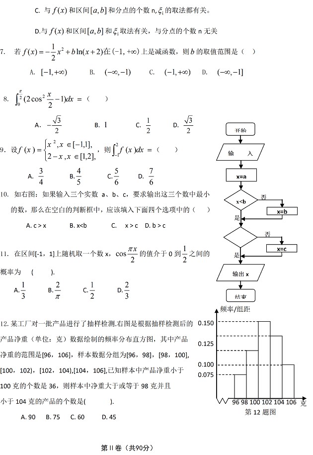 2010-2011第一学期期末考试高二理科数学试卷