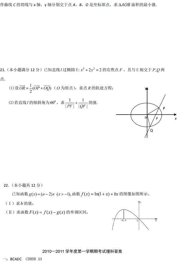 2010-2011第一学期期末考试高二理科数学试卷