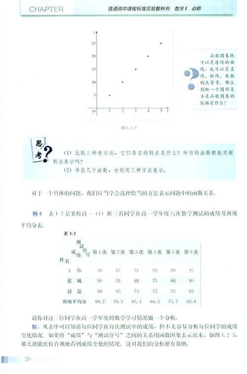 高一数学电子课本：高一数学必修1 第一章 1.2.2 函数的表示法