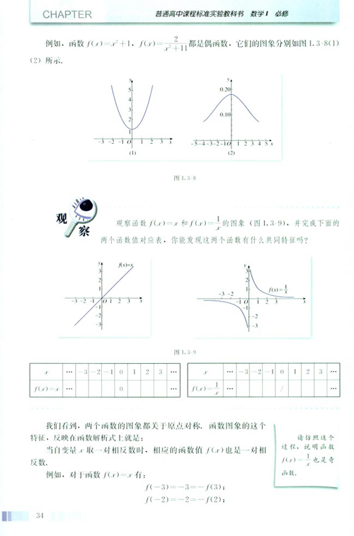 高一数学电子课本：高一数学必修1 第一章 1.3.2 奇偶性
