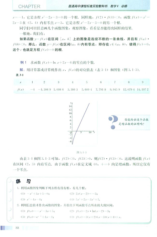 高一数学电子课本：高一数学必修1 第三章 3.1.1 方程的根与函数的零点