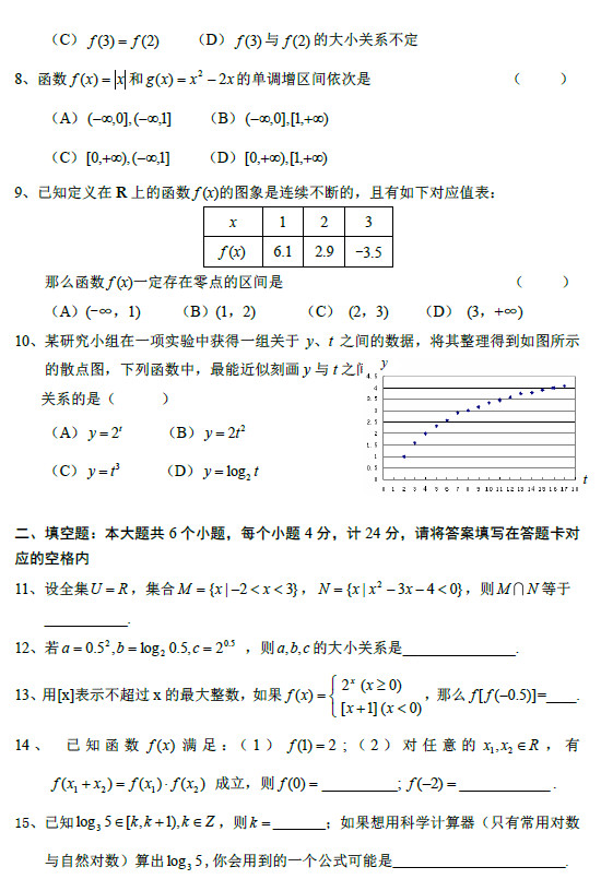 北大附中2009年高一上学期必修一考试试卷